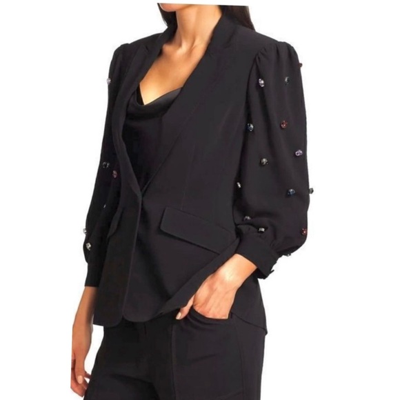 Cinq a Sept Amie Bejeweled 3/4” Puff Sleeve Tailored Fitted Blazer Size 4 NEW - Picture 5 of 15
